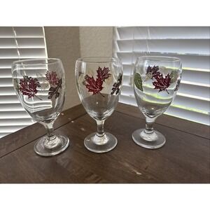 Set of 3 Libbey 16 oz. Fall Autumn Oak Leaves Wine Glasses Water Goblets